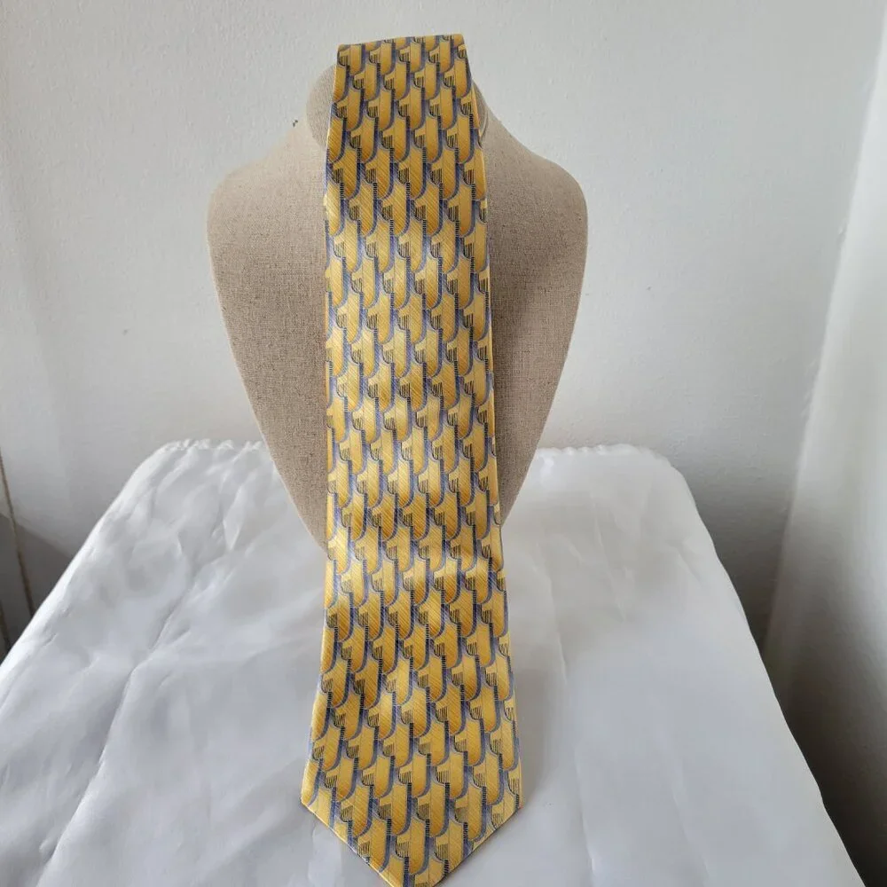 Umberto Bossi Yellow, Gold, & Blue Men’s Necktie – Roma Milano